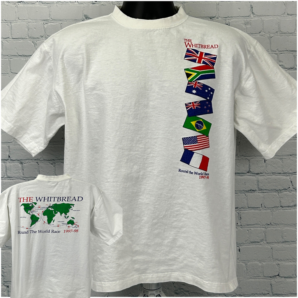 Vintage 90s The Whitebread Race T Shirt Ocean Yacht 1997-98 White Mens L Large